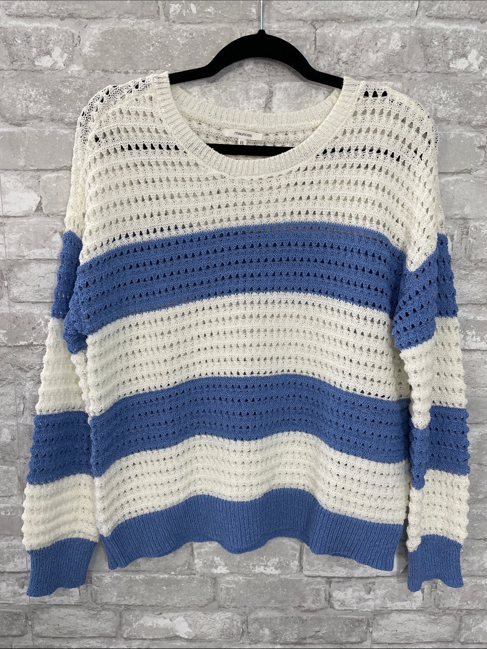 Maurices Striped Boucle Open Stitch Crew Neck Sweater